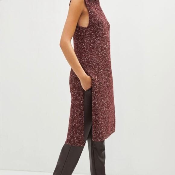 Anthropologie XS Bordeaux Red Flowy Maxi Tunic Sweater Turtleneck Sleeveless - Picture 15 of 15